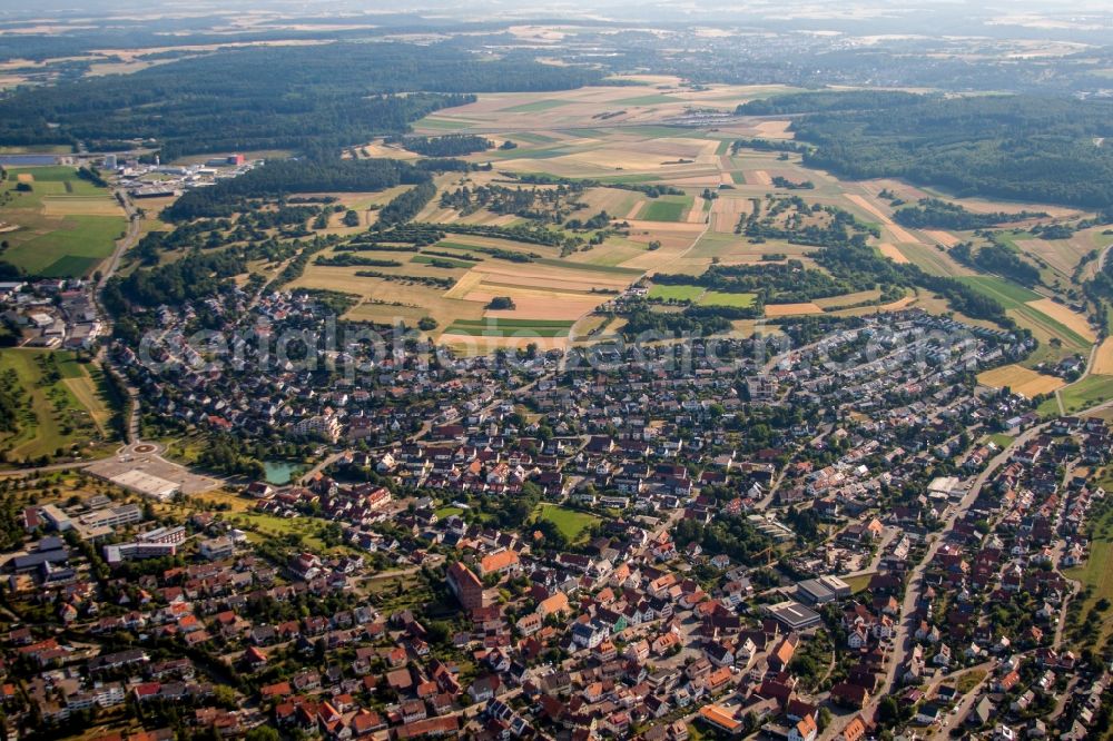 Heimsheim from above - Town View of the streets and houses of the residential areas in Heimsheim in the state Baden-Wuerttemberg, Germany