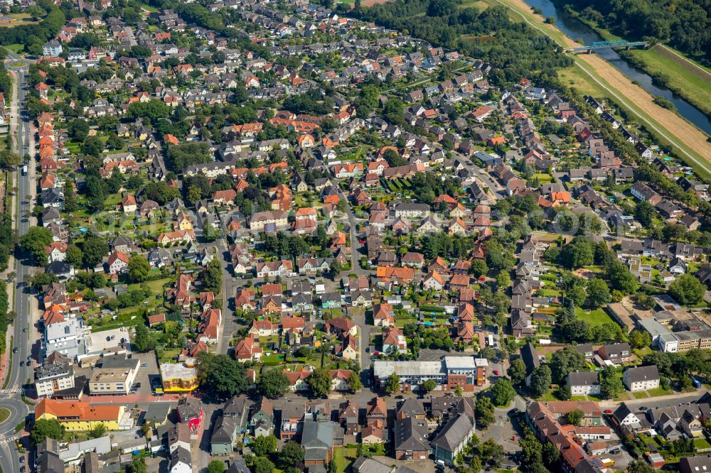 Hervest from above - Town View of the streets and houses of Hervest near the Lippe river in Dorsten in the state North Rhine-Westphalia