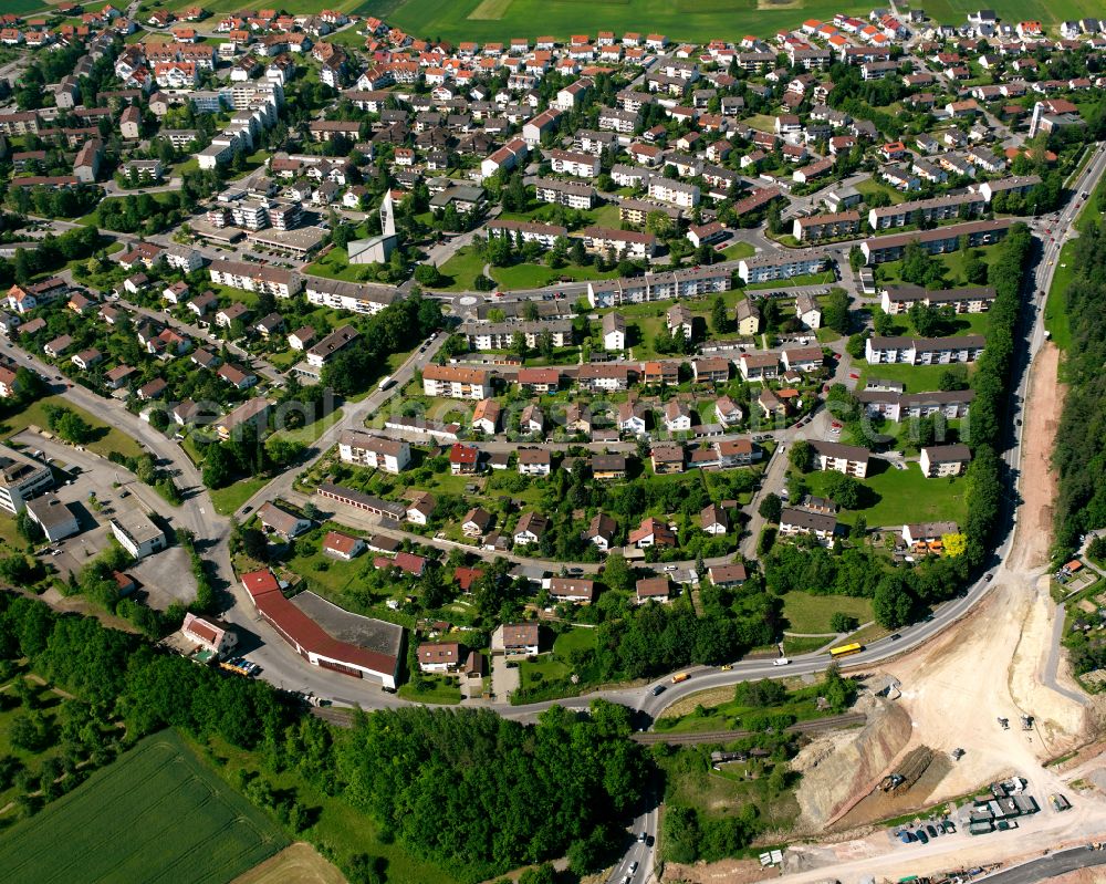 Heumaden from above - Town View of the streets and houses of the residential areas in Heumaden in the state Baden-Wuerttemberg, Germany