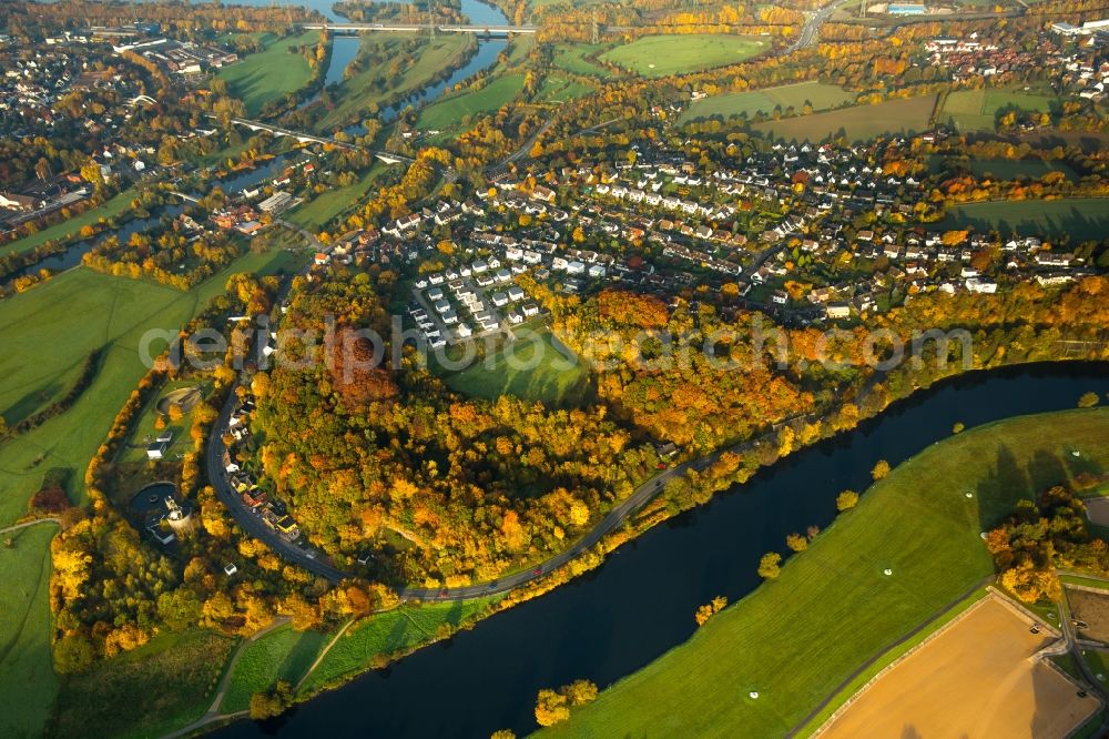 Aerial photograph Witten - View of Heven in the South of Witten in the state of North Rhine-Westphalia. Heven is located in a horseshoe-bend of the river Ruhr