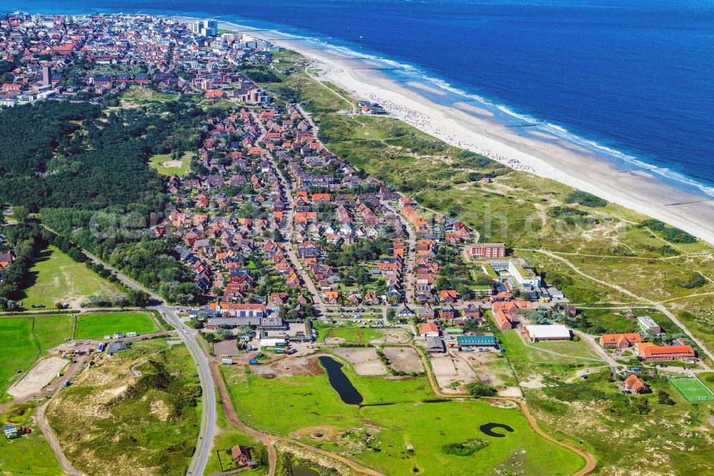 Aerial photograph Norderney - City view at the height of Nordhelmstrasse on the island of Norderney in the state of Lower Saxony, Germany