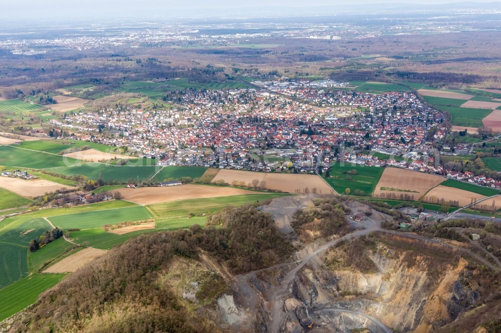 Aerial image Roßdorf - Town View of the streets and houses of the residential areas in Rossdorf in the state Hesse, Germany