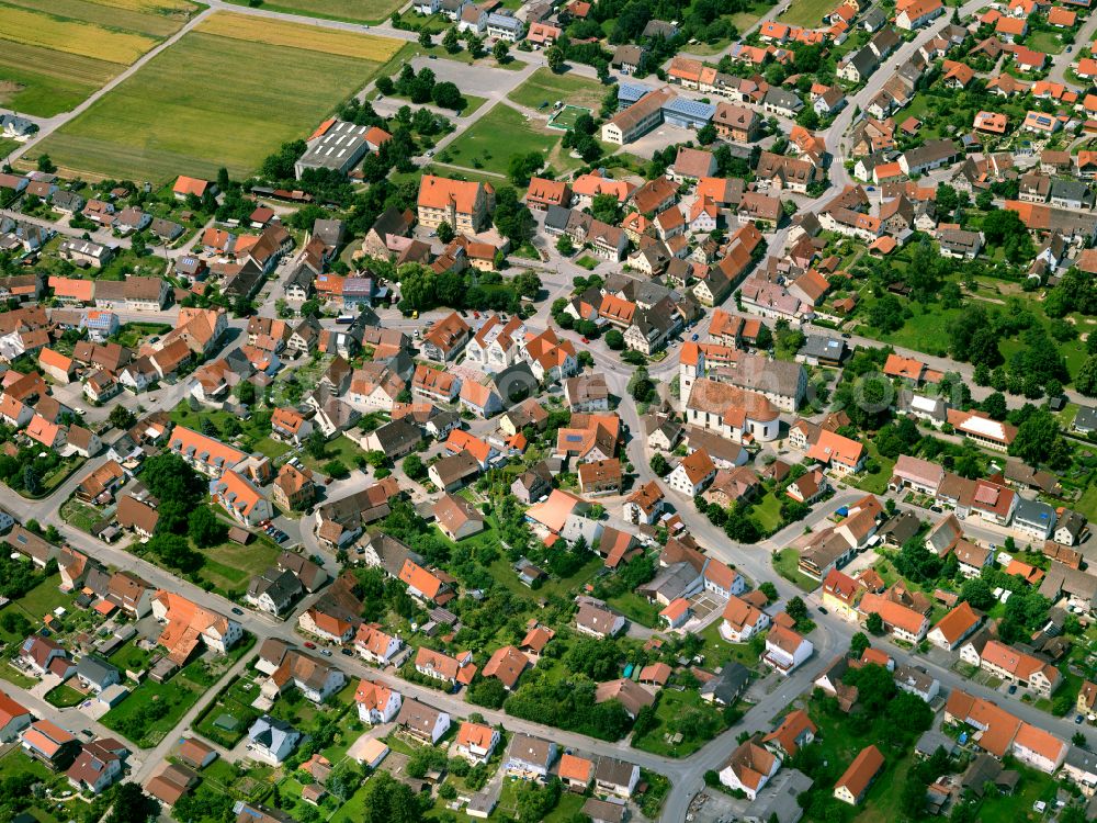 Hirrlingen from the bird's eye view: Town View of the streets and houses of the residential areas in Hirrlingen in the state Baden-Wuerttemberg, Germany