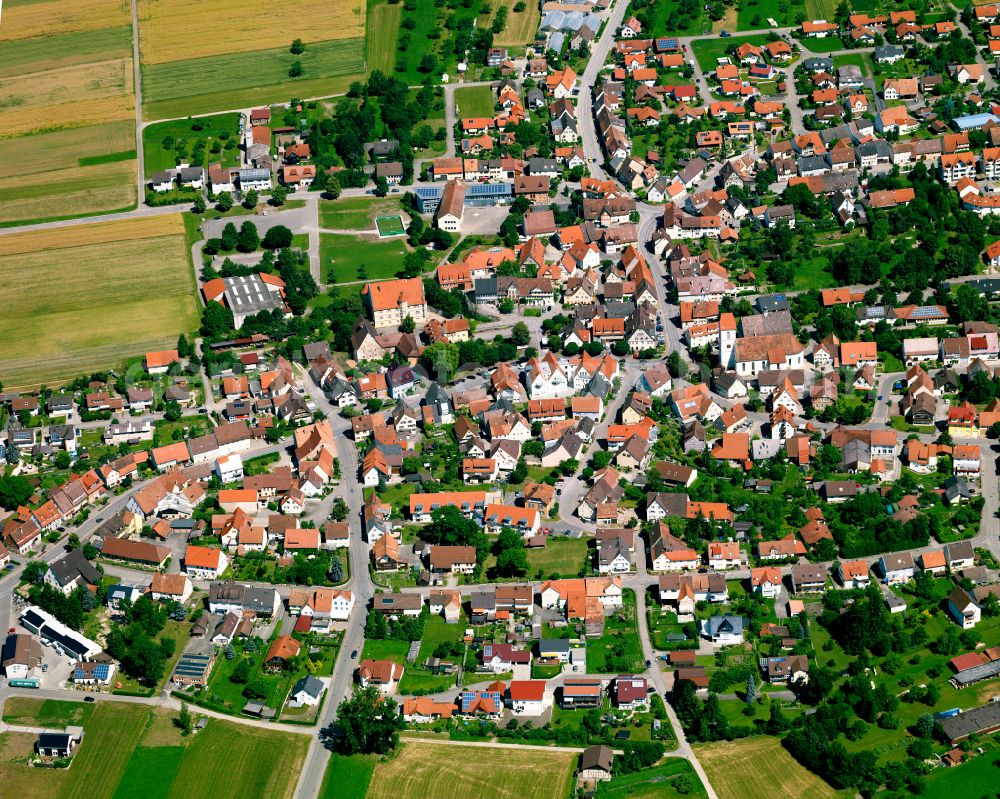 Aerial photograph Hirrlingen - Town View of the streets and houses of the residential areas in Hirrlingen in the state Baden-Wuerttemberg, Germany