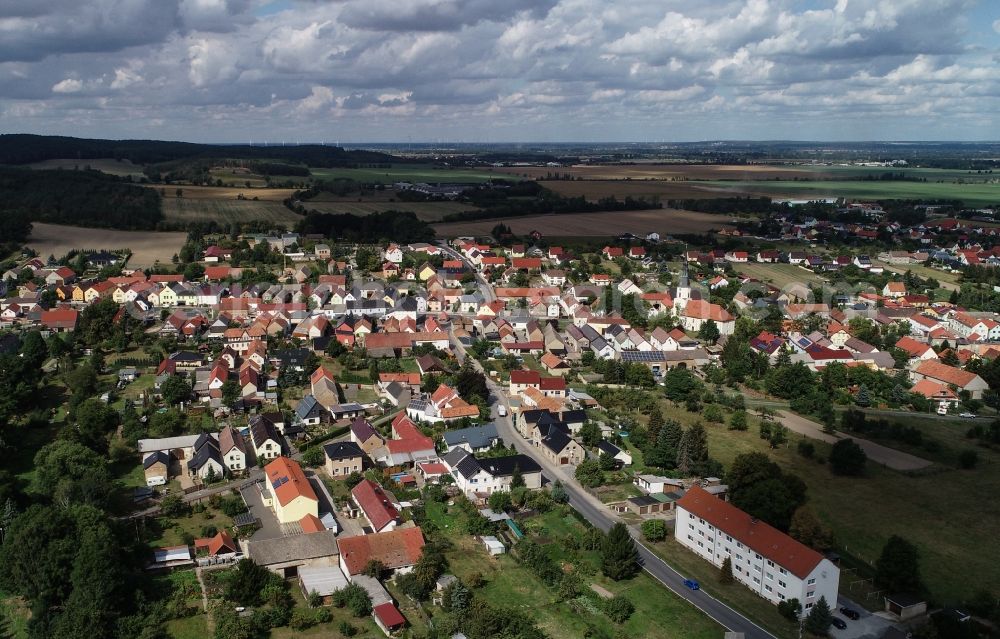 Aerial image Hirschberg - Town View of the streets and houses of the residential areas in Hirschberg in the state Brandenburg, Germany