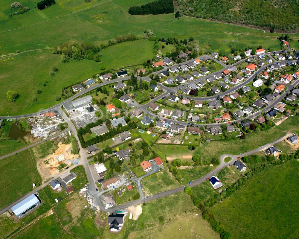 Hirzenhain Bahnhof from the bird's eye view: Town View of the streets and houses of the residential areas in Hirzenhain Bahnhof in the state Hesse, Germany