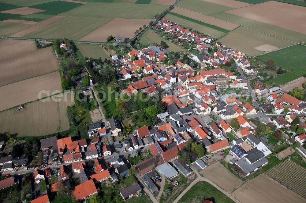 Hochborn Blödesheim from above - Townscape of Hochborn is a municipality in the district Alzey-Worms in Rhineland-Palatinate