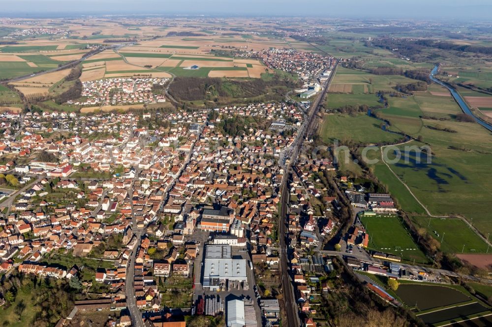 Aerial image Hochfelden - Town View of the streets and houses of the residential areas in Hochfelden in Grand Est, France