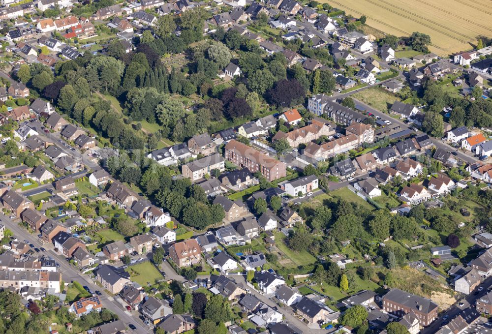 Aerial image Hochneukirch - View of houses and streets in Hochneukirch town of Juechen in the federal state of North Rhine-Westphalia, Germany