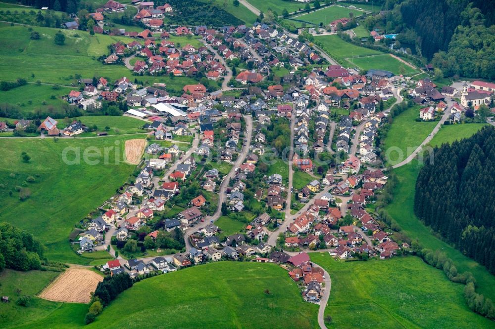 Hofstetten from above - Town View of the streets and houses of the residential areas in Hofstetten in the state Baden-Wurttemberg, Germany