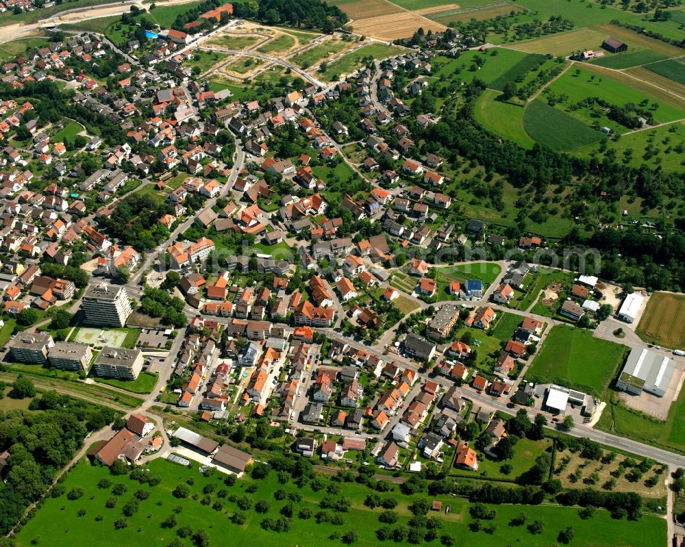 Aerial photograph Holzheim - Town View of the streets and houses of the residential areas in Holzheim in the state Baden-Wuerttemberg, Germany