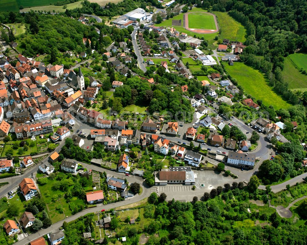 Aerial image Homberg (Ohm) - Town View of the streets and houses of the residential areas in Homberg (Ohm) in the state Hesse, Germany