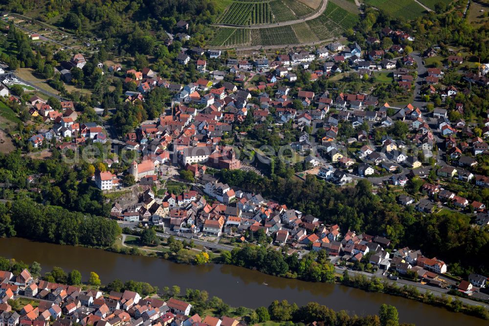 Aerial image Homburg a.Main - Town View of the streets and houses of the residential areas in Homburg a.Main in the state Bavaria, Germany