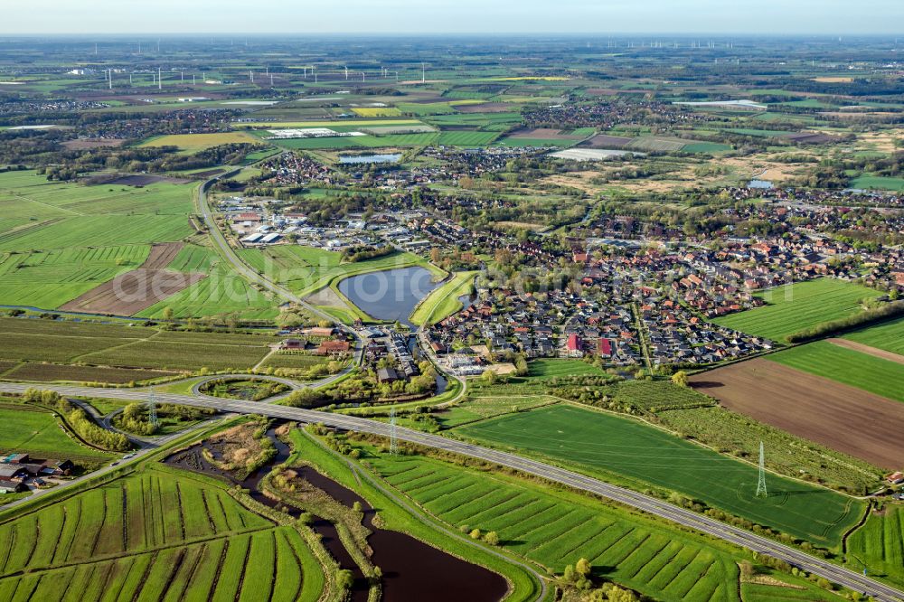 Horneburg from above - Town View of the streets and houses of the residential areas in Horneburg in the state Lower Saxony, Germany