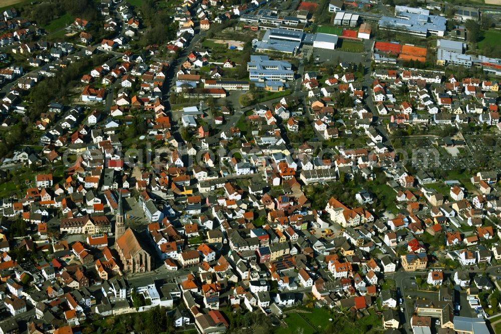 Aerial photograph Hösbach - Town View of the streets and houses of the residential areas in Hoesbach in the state Bavaria, Germany