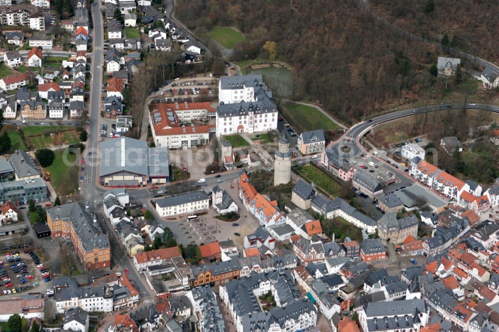 Aerial image Idstein - Townscape of Idstein with the witches tower, the landmark of the city in the federal state of Hesse