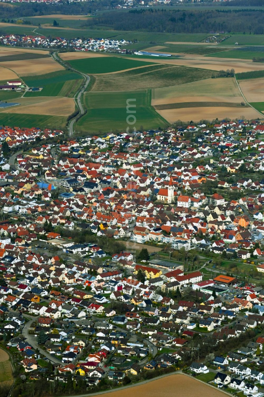 Ilsfeld from above - Town View of the streets and houses of the residential areas from Ilsfeld in the state Baden-Wurttemberg, Germany