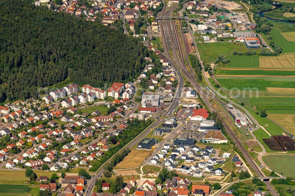 Immendingen from above - Town View of the streets and houses of the residential areas in Immendingen in the state Baden-Wuerttemberg, Germany