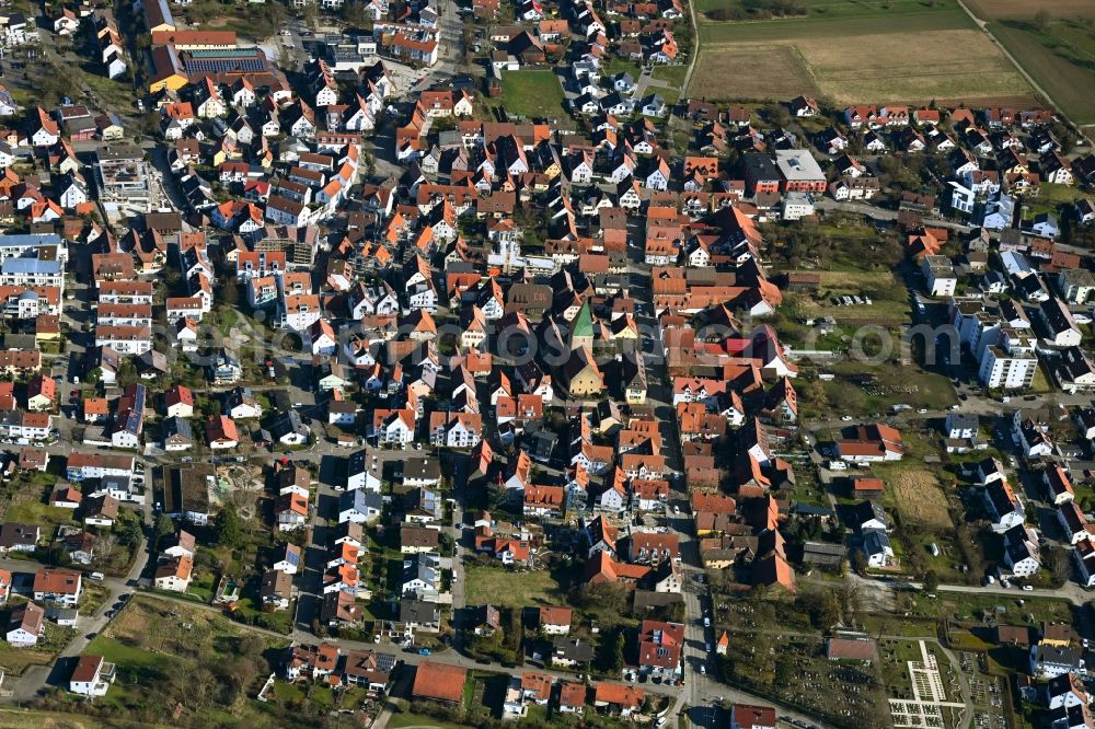 Aerial image Ingersheim - Town View of the streets and houses of the residential areas in Ingersheim in the state Baden-Wuerttemberg, Germany