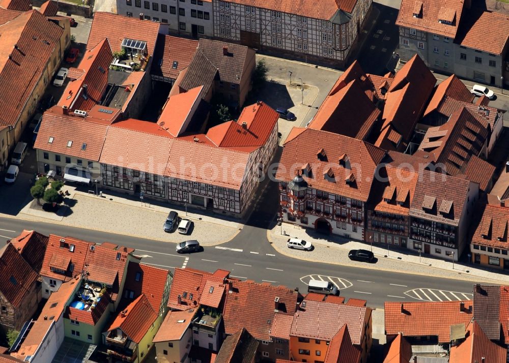 Wasungen from above - Local view of downtown at the historic town hall of the town carnival Wasungen in Thuringia