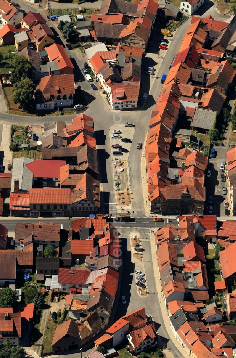 Wasungen from the bird's eye view: Local view of downtown at the historic town hall of the town carnival Wasungen in Thuringia