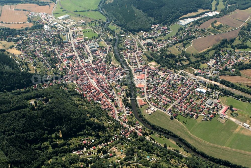 Wasungen from the bird's eye view: Local view of downtown at the historic town hall of the town carnival Wasungen in Thuringia