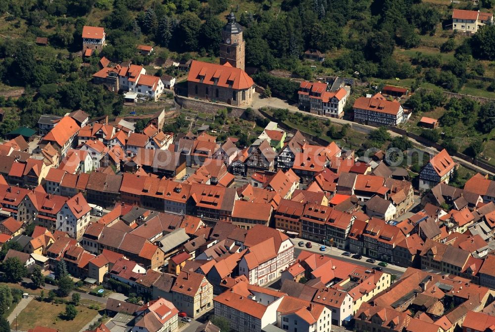 Aerial image Wasungen - Local view of downtown at the historic town hall of the town carnival Wasungen in Thuringia