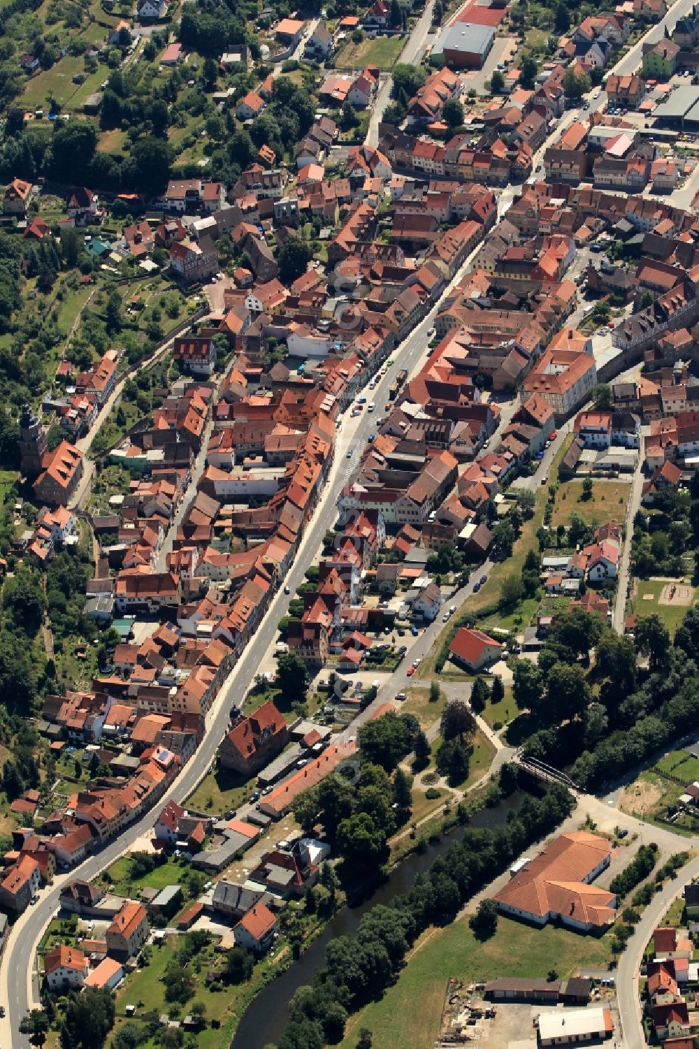 Wasungen from above - Local view of downtown at the historic town hall of the town carnival Wasungen in Thuringia