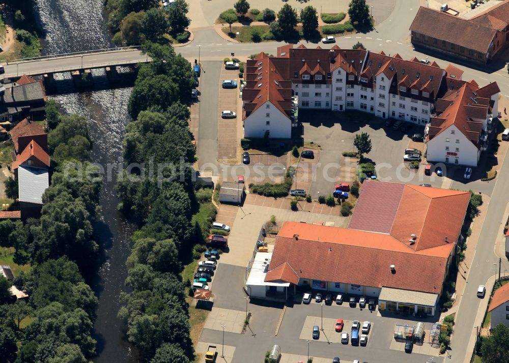 Wasungen from the bird's eye view: Local view of downtown at the historic town hall of the town carnival Wasungen in Thuringia