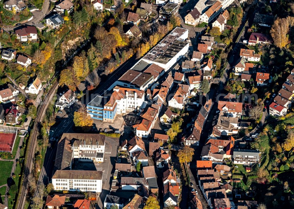 Alpirsbach from the bird's eye view: Town View of the streets and houses of the residential areas in Alpirsbach in the state Baden-Wuerttemberg, Germany