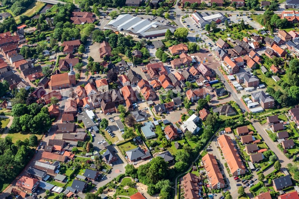 Horneburg from above - Town view of the city center in Horneburg in the state Lower Saxony, Germany