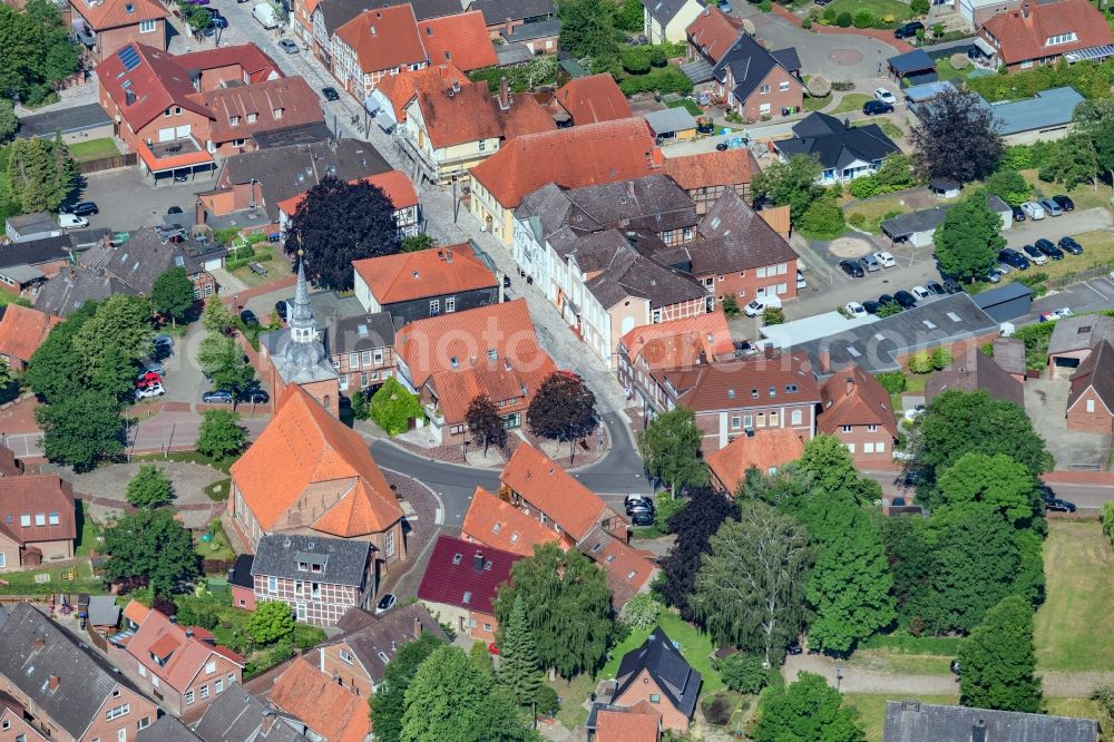 Horneburg from above - Town view of the city center in Horneburg in the state Lower Saxony, Germany