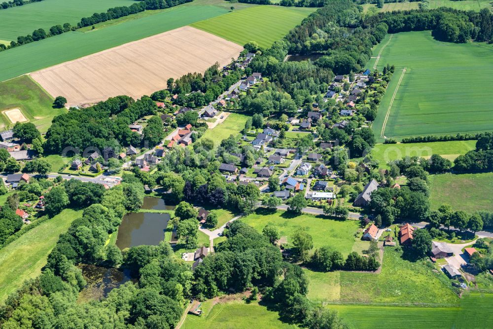 Harsefeld from above - Town View of the streets and houses of the residential areas in Harsefeld in the state Lower Saxony, Germany