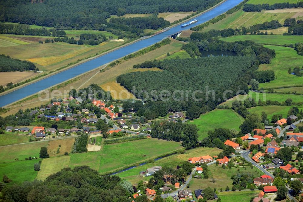 Jastdorf from above - Townscape of Jastdorf on the banks of the Elbe Lateral Canal in the state of Lower Saxony