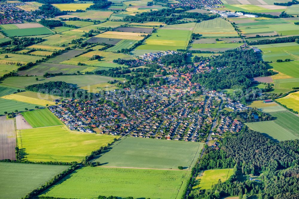 Jembke from the bird's eye view: Town View of the streets and houses of the residential areas in Jembke in the state Lower Saxony, Germany