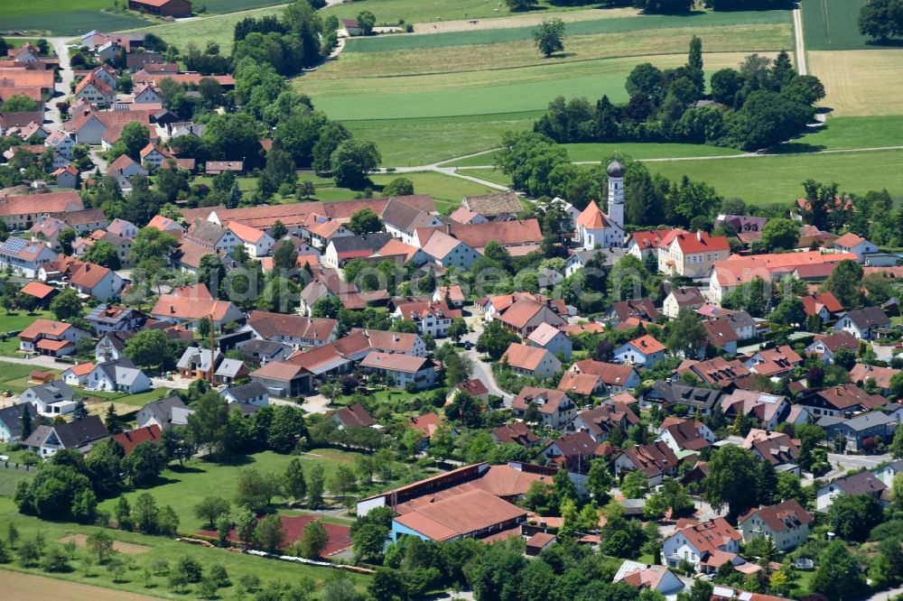 Aerial image Jesenwang - Town View of the streets and houses of the residential areas in Jesenwang in the state Bavaria, Germany