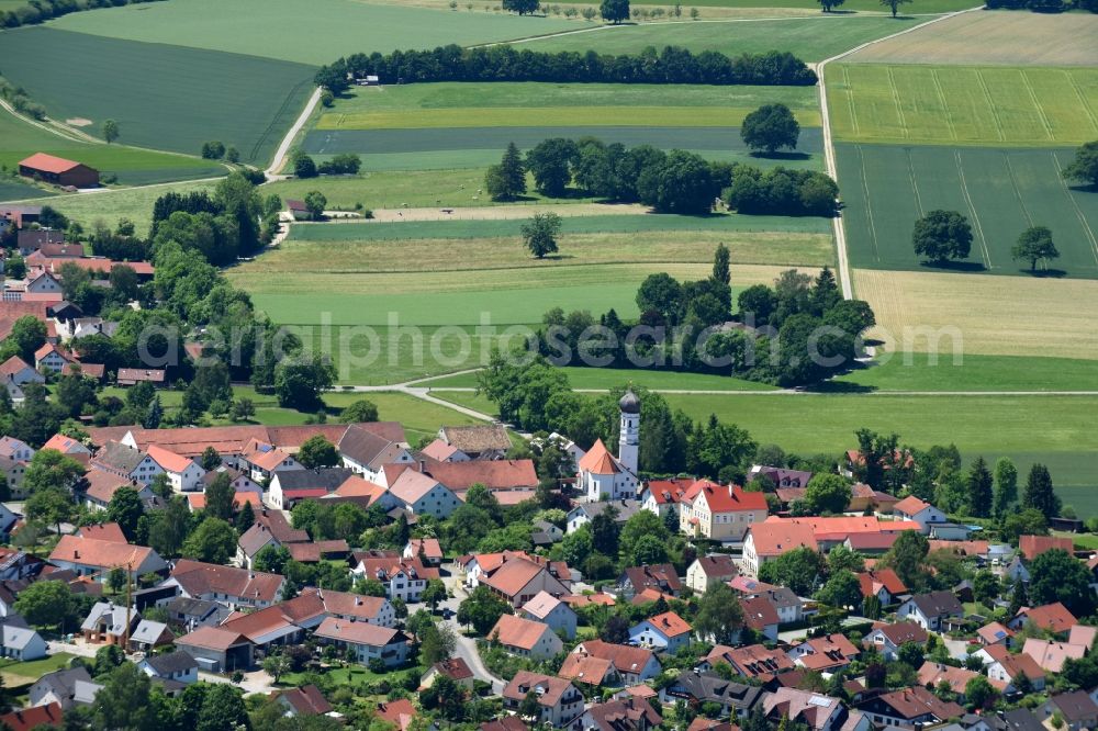 Jesenwang from above - Town View of the streets and houses of the residential areas in Jesenwang in the state Bavaria, Germany