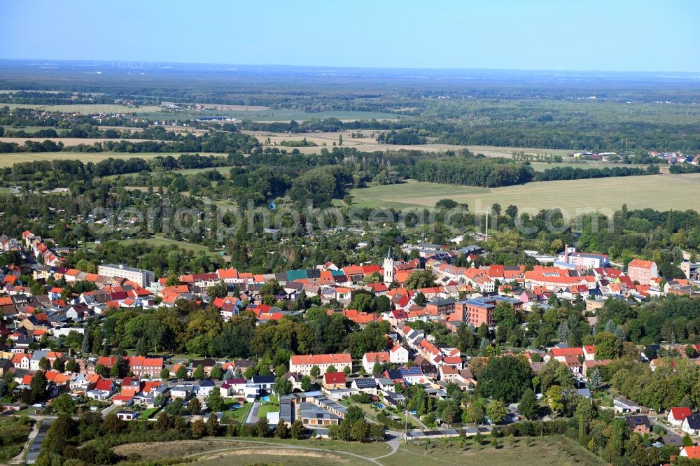 Jeßnitz (Anhalt) from above - Town View of the streets and houses of the residential areas in Jessnitz (Anhalt) in the state Saxony-Anhalt, Germany