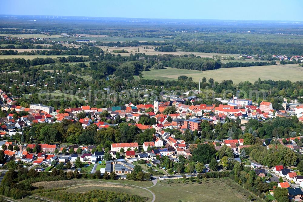 Jeßnitz (Anhalt) from the bird's eye view: Town View of the streets and houses of the residential areas in Jessnitz (Anhalt) in the state Saxony-Anhalt, Germany