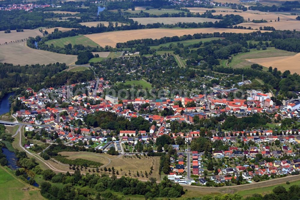 Jeßnitz (Anhalt) from the bird's eye view: Town View of the streets and houses of the residential areas in Jessnitz (Anhalt) in the state Saxony-Anhalt, Germany