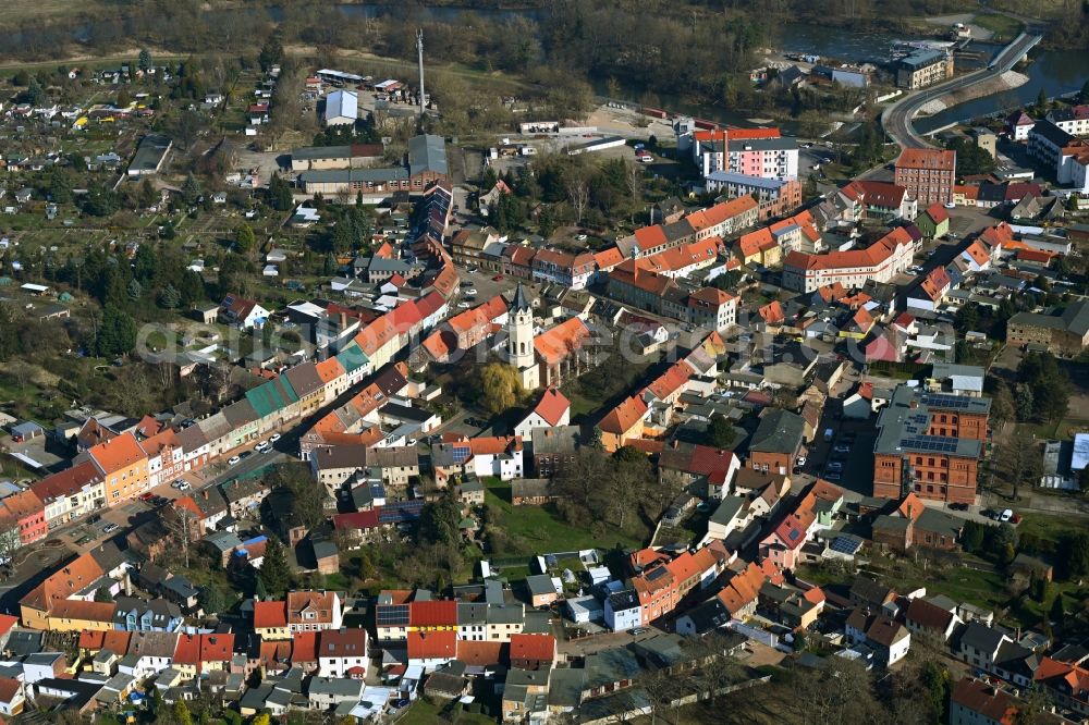 Jeßnitz (Anhalt) from the bird's eye view: Town View of the streets and houses of the residential areas in Jessnitz (Anhalt) in the state Saxony-Anhalt, Germany