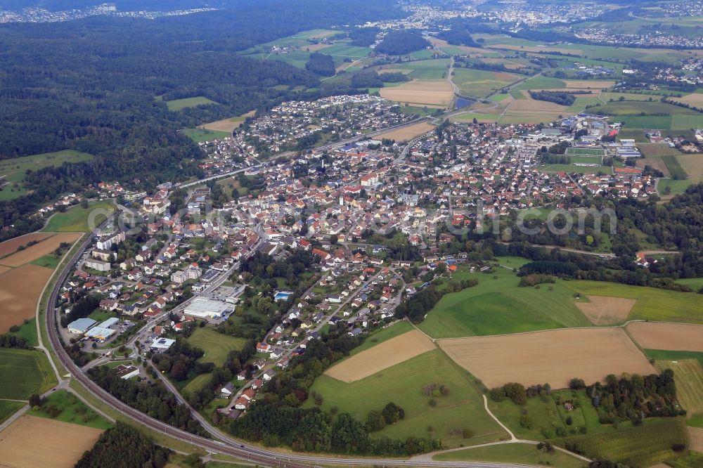 Aerial photograph Jestetten - Town view of the streets and houses of the residential areas in Jestetten in the state Baden-Wuerttemberg, Germany