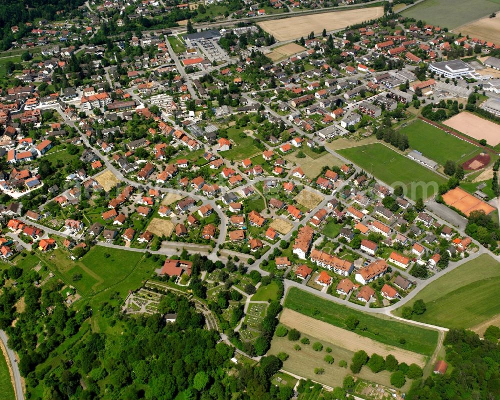 Aerial image Jestetten - Town View of the streets and houses of the residential areas in Jestetten in the state Baden-Wuerttemberg, Germany