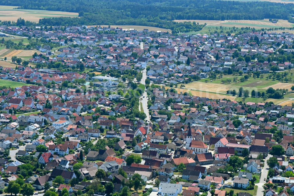 Aerial image Jettingen - Town View of the streets and houses of the residential areas on street Unterjettinger Strasse in the district Oberjettingen in Jettingen in the state Baden-Wuerttemberg, Germany