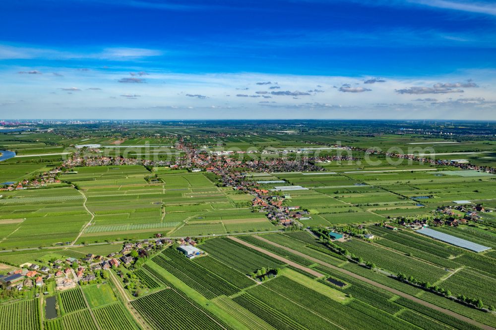 Aerial image Jork - Location in the fruit-growing area Altes Land Jork in the state of Lower Saxony, Germany