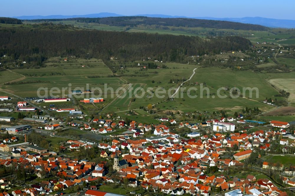 Kaltennordheim from above - City view of the streets and houses of the residential areas of the Rhoen community Kaltennordheim in the state Thuringia, Germany