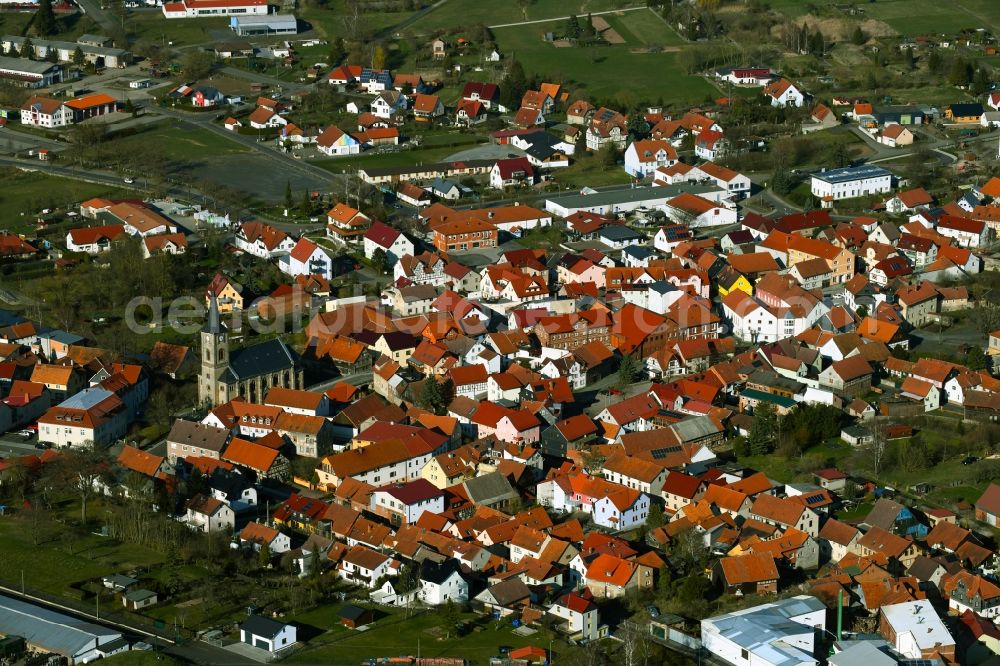 Aerial image Kaltennordheim - City view of the streets and houses of the residential areas of the Rhoen community Kaltennordheim in the state Thuringia, Germany