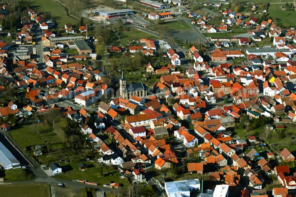 Aerial photograph Kaltennordheim - City view of the streets and houses of the residential areas of the Rhoen community Kaltennordheim in the state Thuringia, Germany