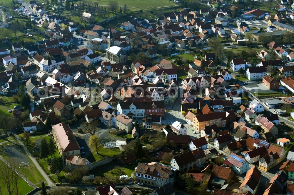 Kaltennordheim from the bird's eye view: City view of the streets and houses of the residential areas of the Rhoen community Kaltennordheim in the state Thuringia, Germany