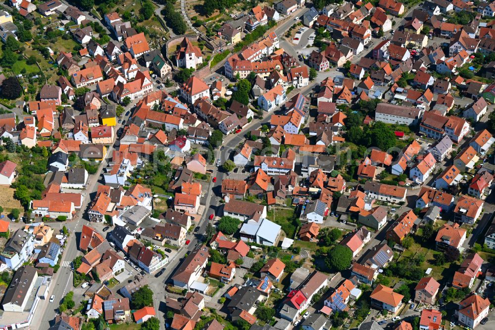 Aerial image Keltern - Town View of the streets and houses of the residential areas on street Bachstrasse in Keltern in the state Baden-Wuerttemberg, Germany